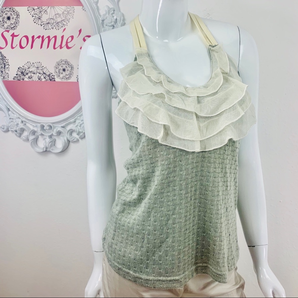 Anthro Tini Lili/Pale Green Cream Ruffled Camisole